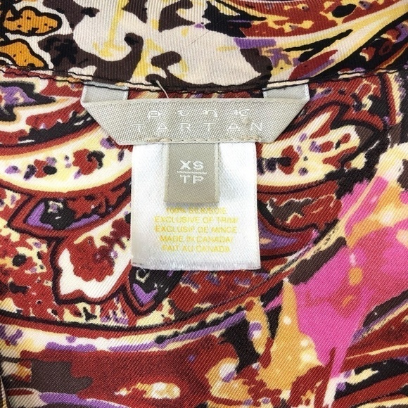 Pink Tartan silk wrap blouse in rich shades print XS - Picture 3 of 8